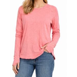 Free People Long Sleeve Tee Women’s Small Pink Raw Hem Casual Top Bright Color